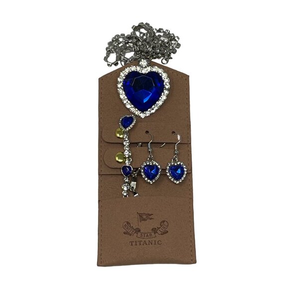 Titanic Heart of the Ocean Jewelry Set Necklace, Earrings & Bracelet, Organizer - Picture 10 of 11